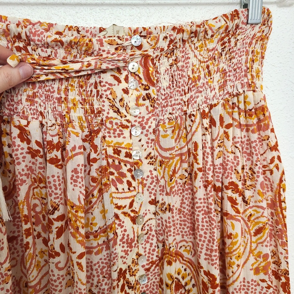 Cynthia Rowley XL Orange Cream Rayon Flowy Elastic Waist Maxi Skirt Boho Resort - Picture 3 of 11